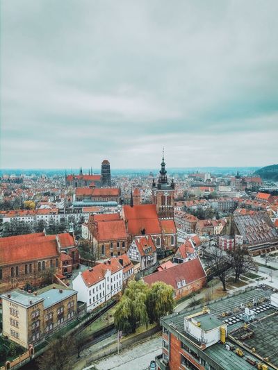 High angle view of buildings in city