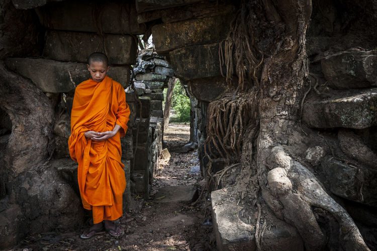 Novice monk meditating