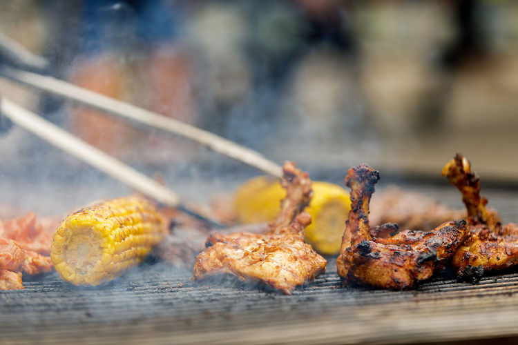 Close-up of meat on cutting board