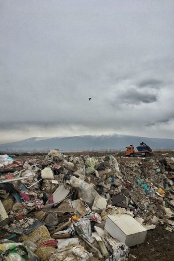 High angle view of garbage against sky