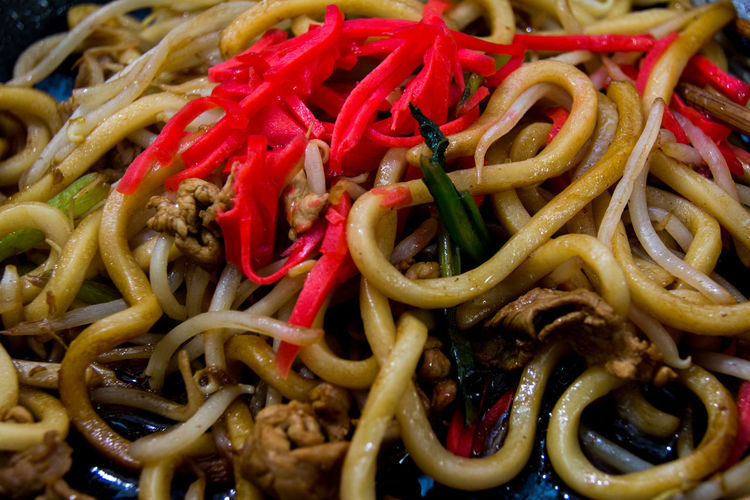 Full frame of udon noodles