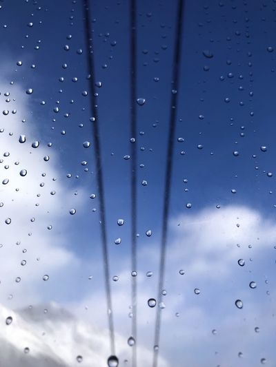 Full frame shot of wet glass window in rainy season