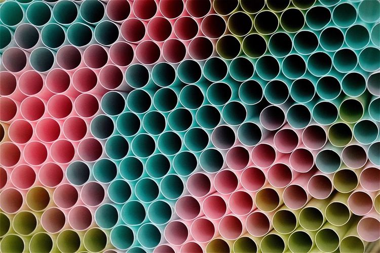 Full frame shot of colorful drinking straws arranged
