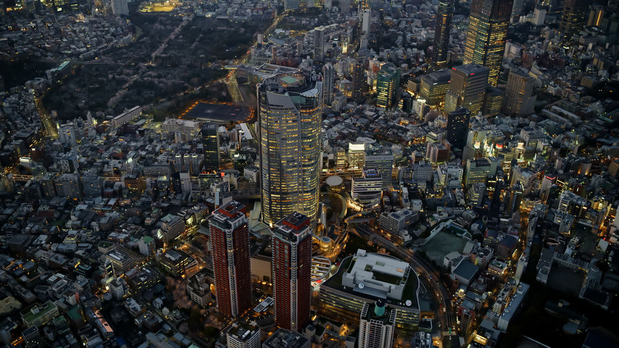 High angle view of buildings in city