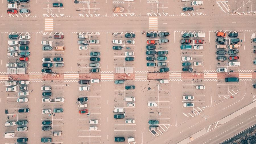 Aerial view of cars parked