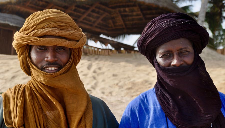 Portrait of men wearing turban in village