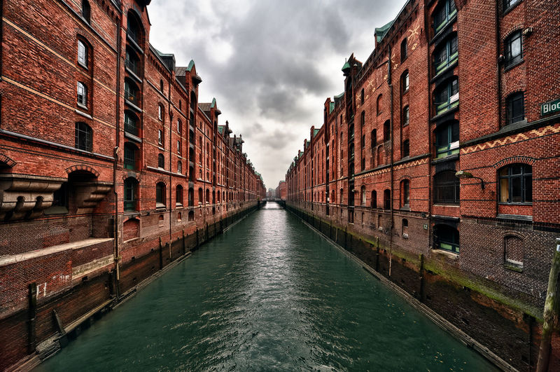 View of a canal in hamburg famous old speicherstadt warehouse district in the hafencity quarter