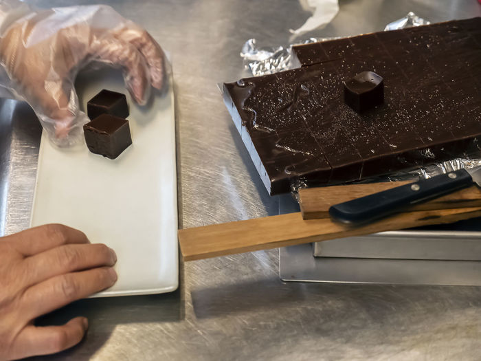 High angle view of person preparing food