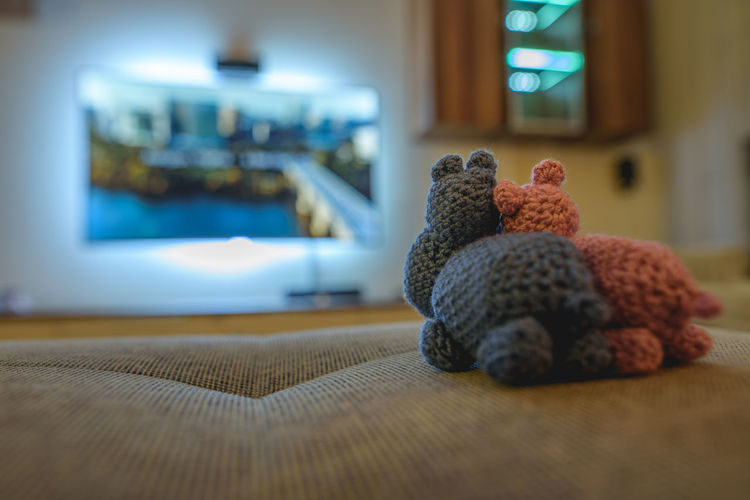 Stuffed toys on bed
