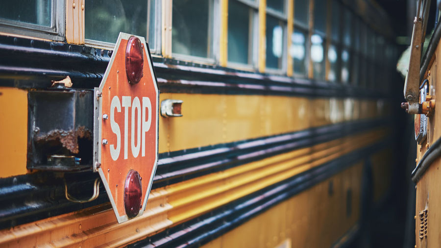 Close-up of old school bus 