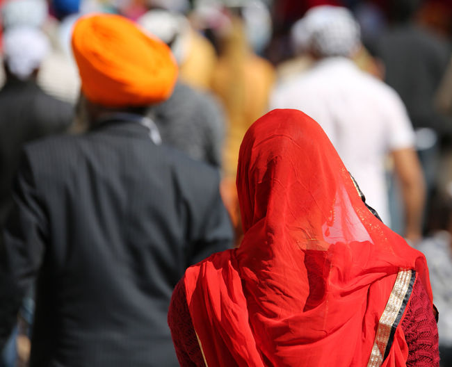 Rear view of people wearing traditional clothing during festival