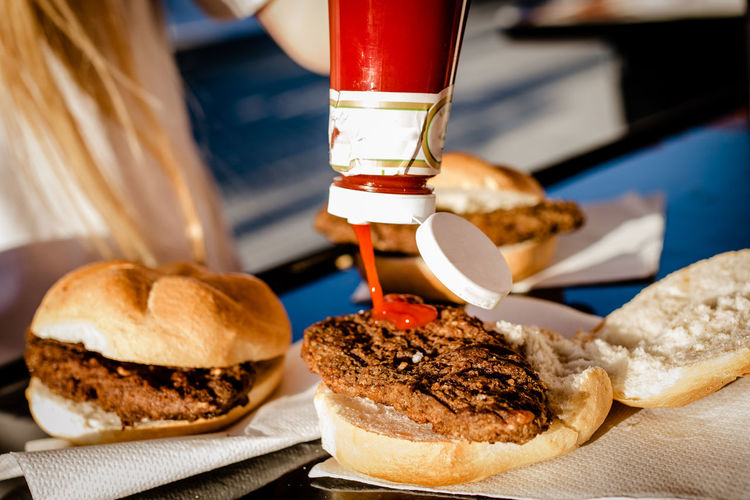 Close-up of hamburgers