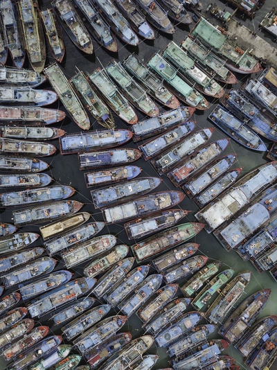 Full frame shot of boats moored in sea