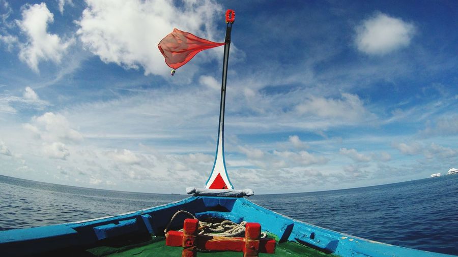 Flag on beach against sky