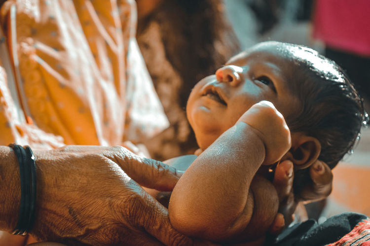 Closeup of grandmother and grandson..