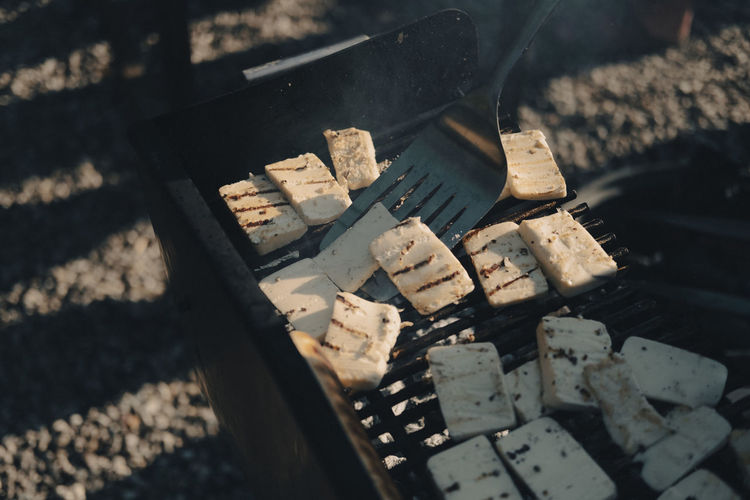 Close up of grilling halumi cheese