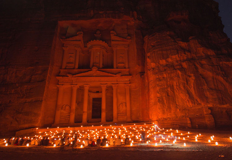 Illuminated building at night