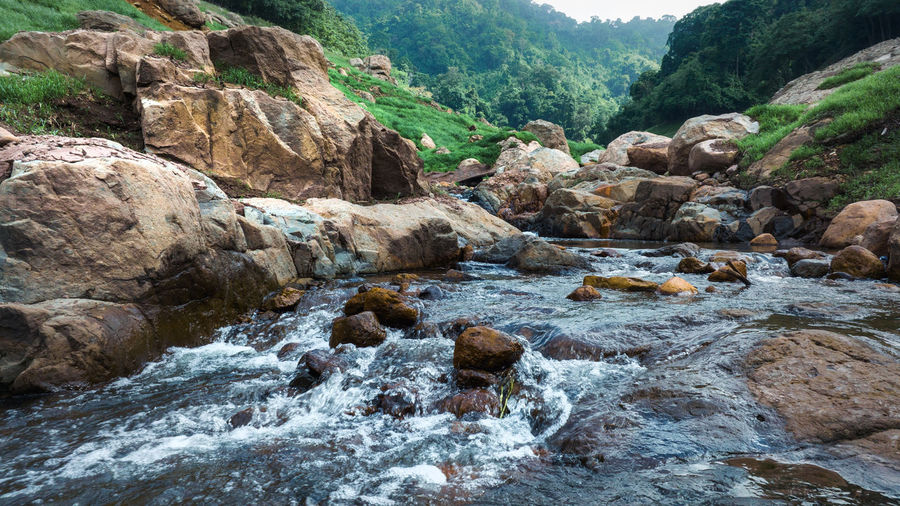 Scenic view of river flowing through rocks