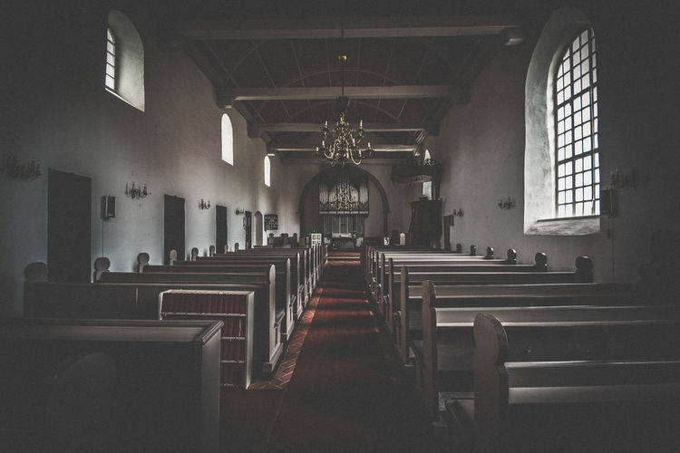 Empty benches in a church