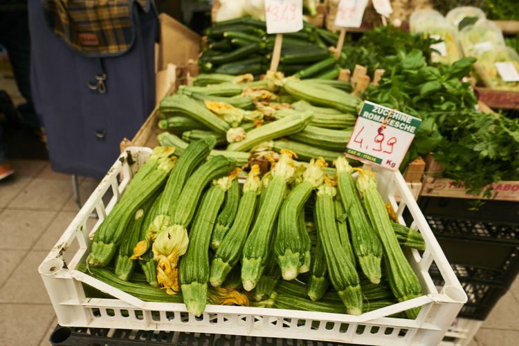 High angle view of vegetables for sale at market stall