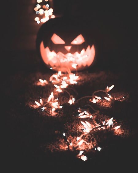 Close-up of illuminated pumpkin at night