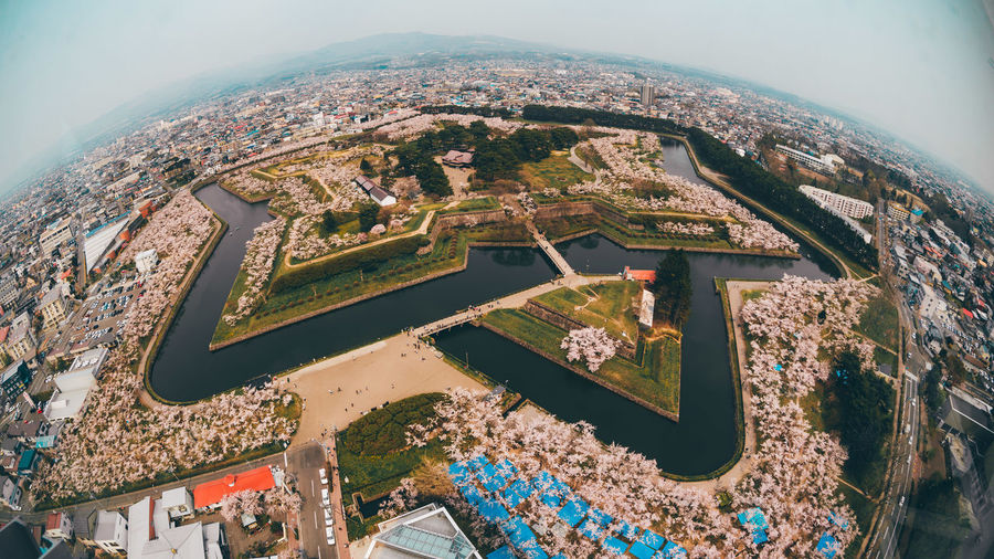 High angle view of old building in city