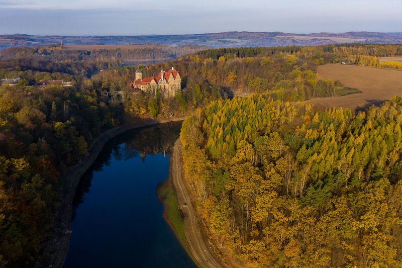 Panoramic view on czocha castle, poland. drone photography.