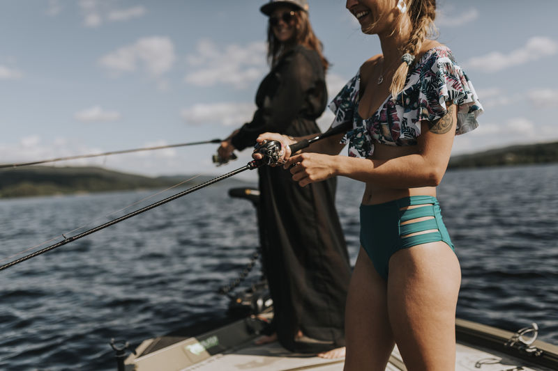 View of women fishing