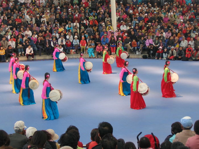 High angle view of audience enjoying cultural dance performance