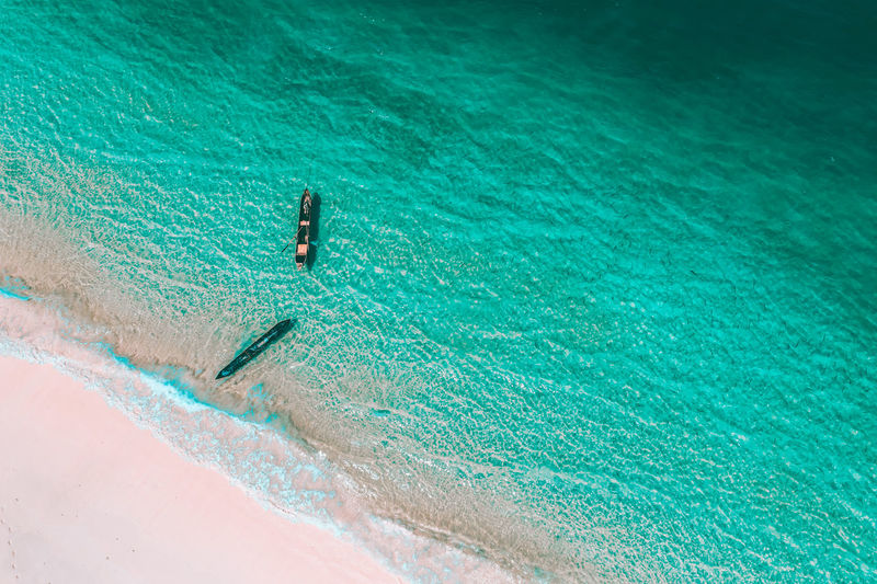Aerial view of fishing boat in sea