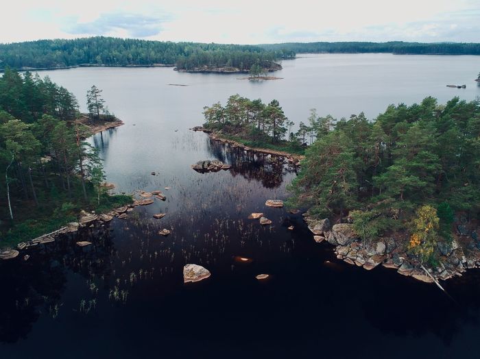 High angle view of lake against sky