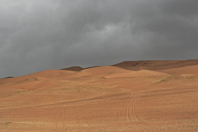 1100 tire tracks-megadune overlooking sumu jaran lake e.shore. badain jaran desert-nei mongol-china.