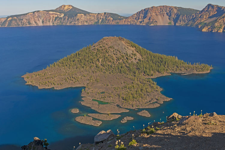 Evening shadows moving over crater lake in crater lake national park, in oregon