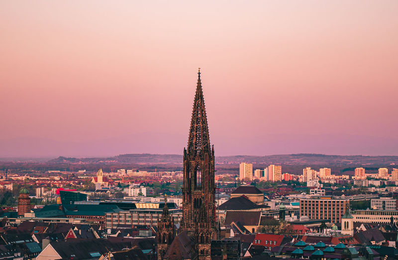 Freiburger münster church in sunrise