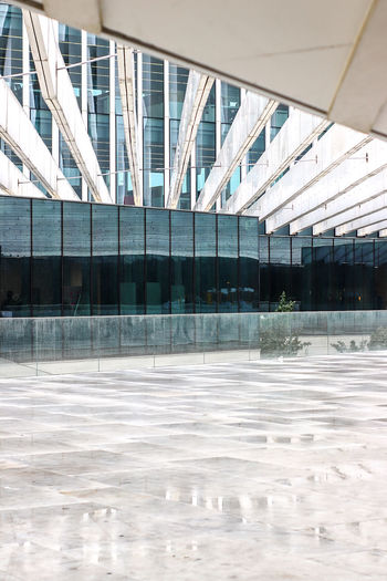 Modern building seen through glass