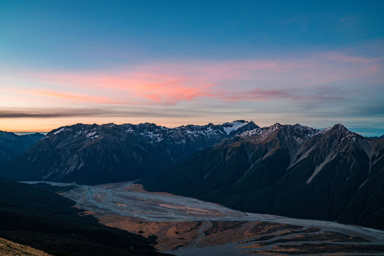 Scenic view of snowcapped mountain against cloudy sky