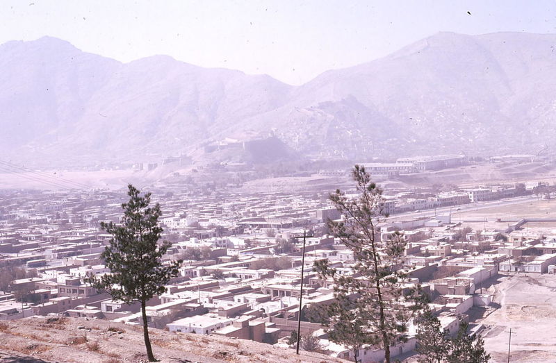 Cityscape against mountains