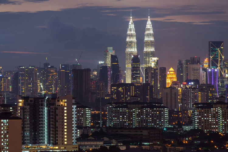 Kuala lumpur illuminated skyline at night