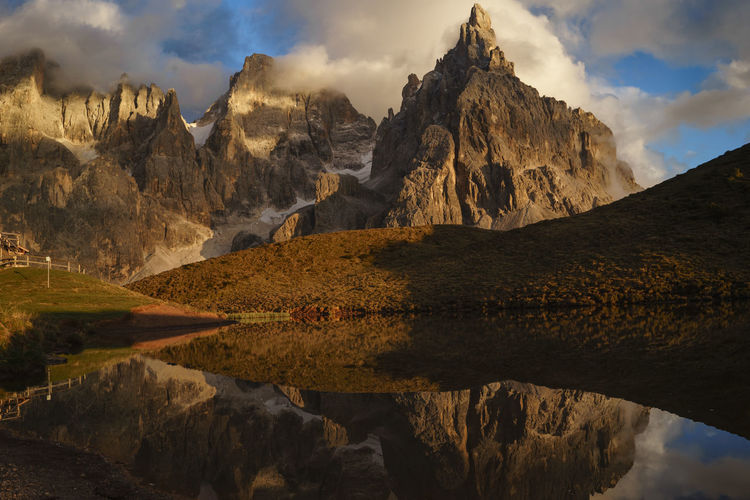 Scenic view of rocky mountains with reflection on lake