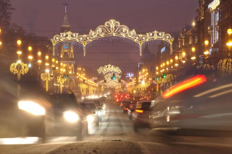 Light trails on city street at night