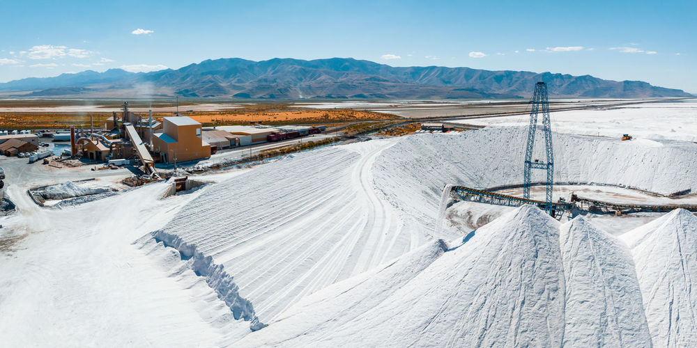 Salt lake city, utah landscape with desert salt mining factory