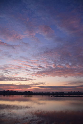 Scenic view of lake against sky during sunset