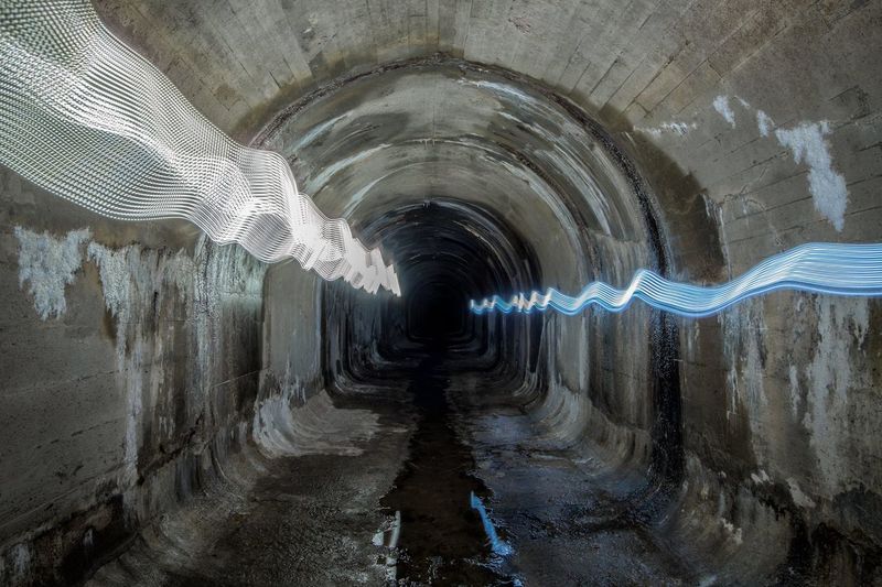 Light trails in drainage tunnel
