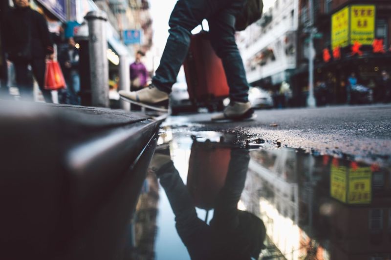 Blurred motion of people in city