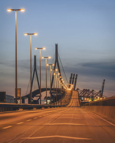Germany, hamburg, illuminated kohlbrand bridge at dusk