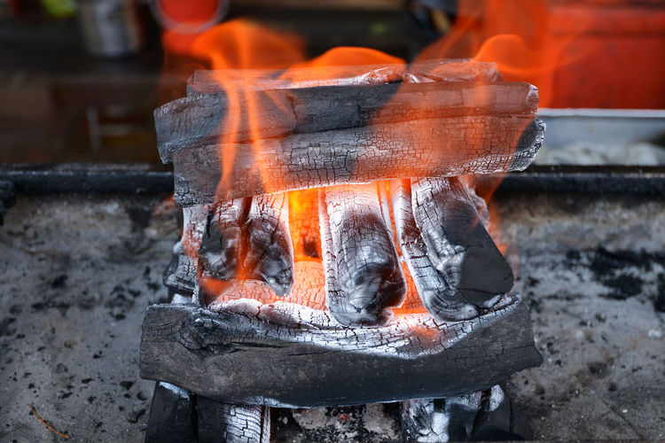 Close-up of burning wood