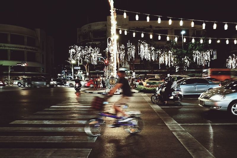 Cars on road at night