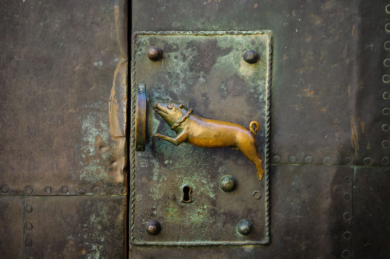 Close-up of old metallic door