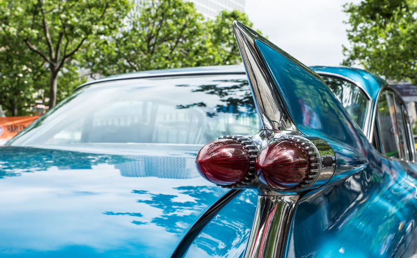 Tail light of blue vintage car