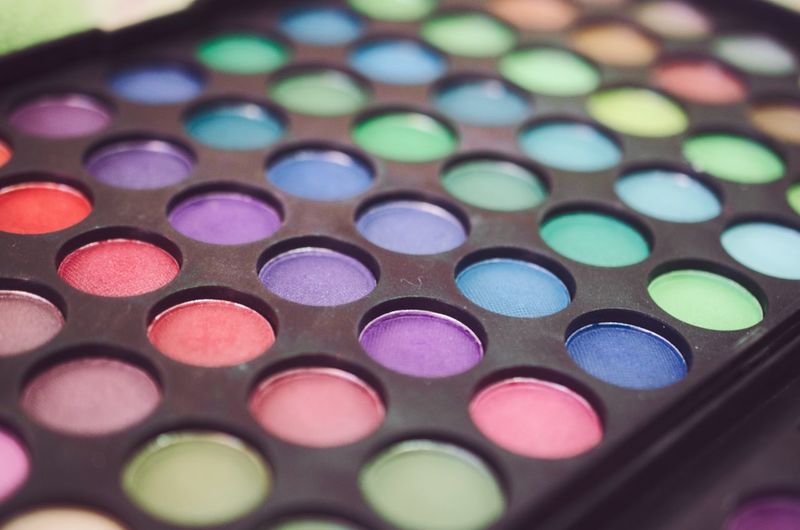 Close-up of multi colored eyeshadow kit